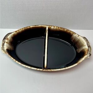 Pfaltzgraff Gourmet Brown Drip Glaze Stoneware Divided Casserole Dish 12.5" Long